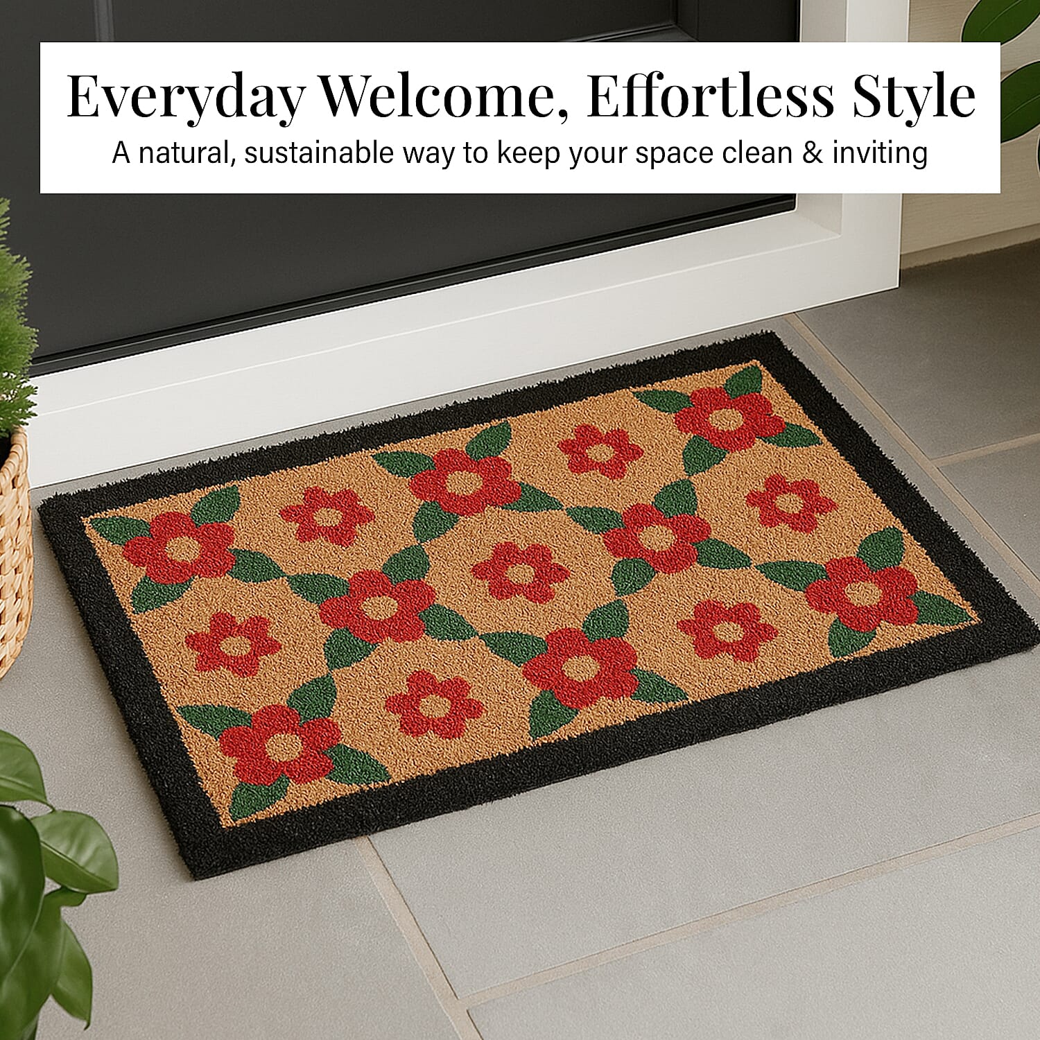 Flower Print Coir Door Mat (Size 40x60 cm) - Multi 8194747 5