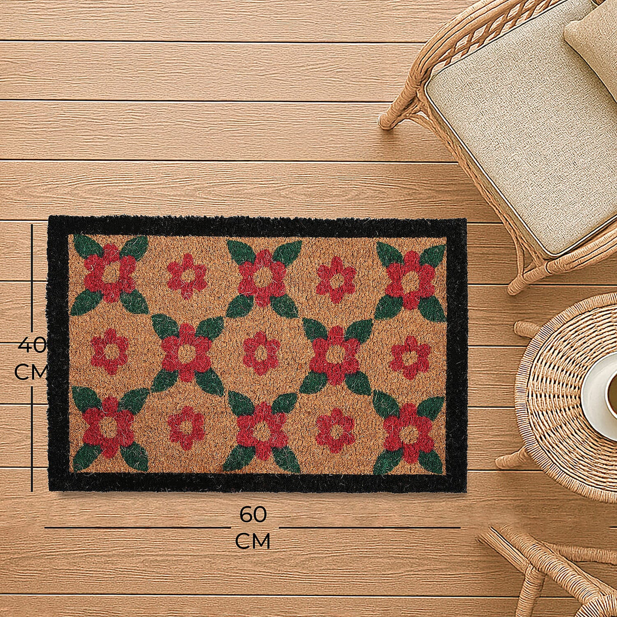 Flower Print Coir Door Mat (Size 40x60 cm) - Multi 8194747 8
