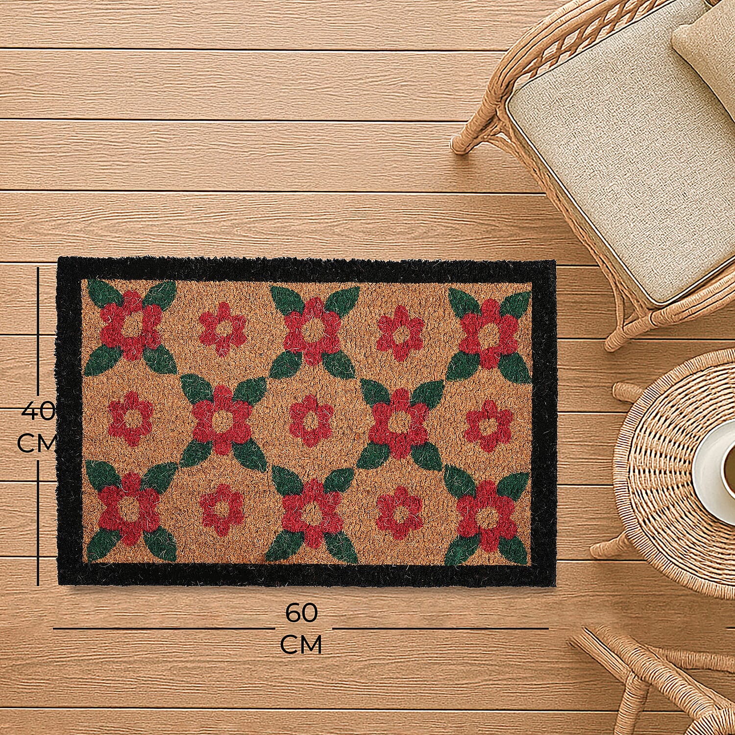 Flower Print Coir Door Mat (Size 40x60 cm) - Multi 8194747 8