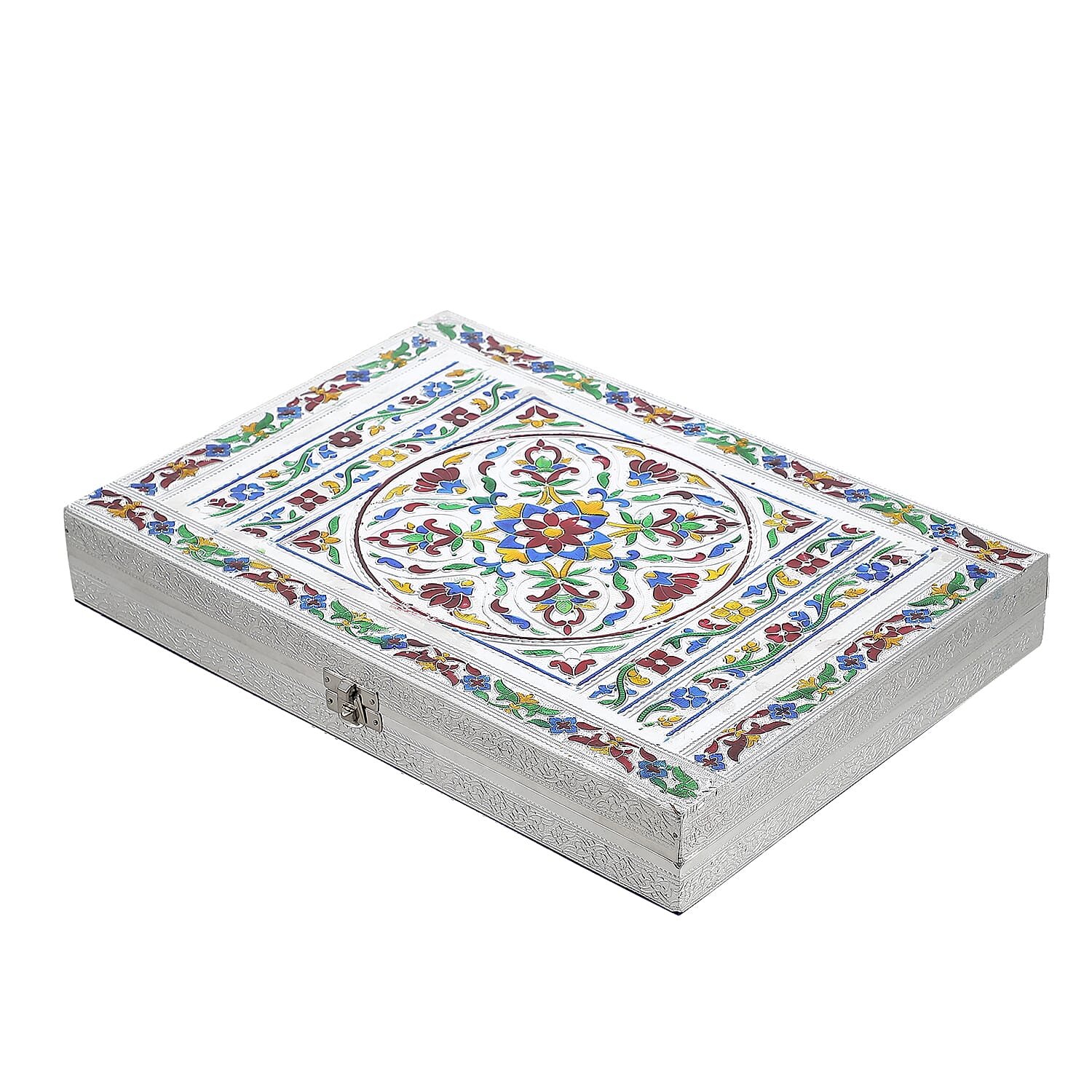 Minakari Oxidized Ring Box Flower Embossed Holds Upto 150 Rings (Size 35x25x5 cm) - Silver 7857255 0