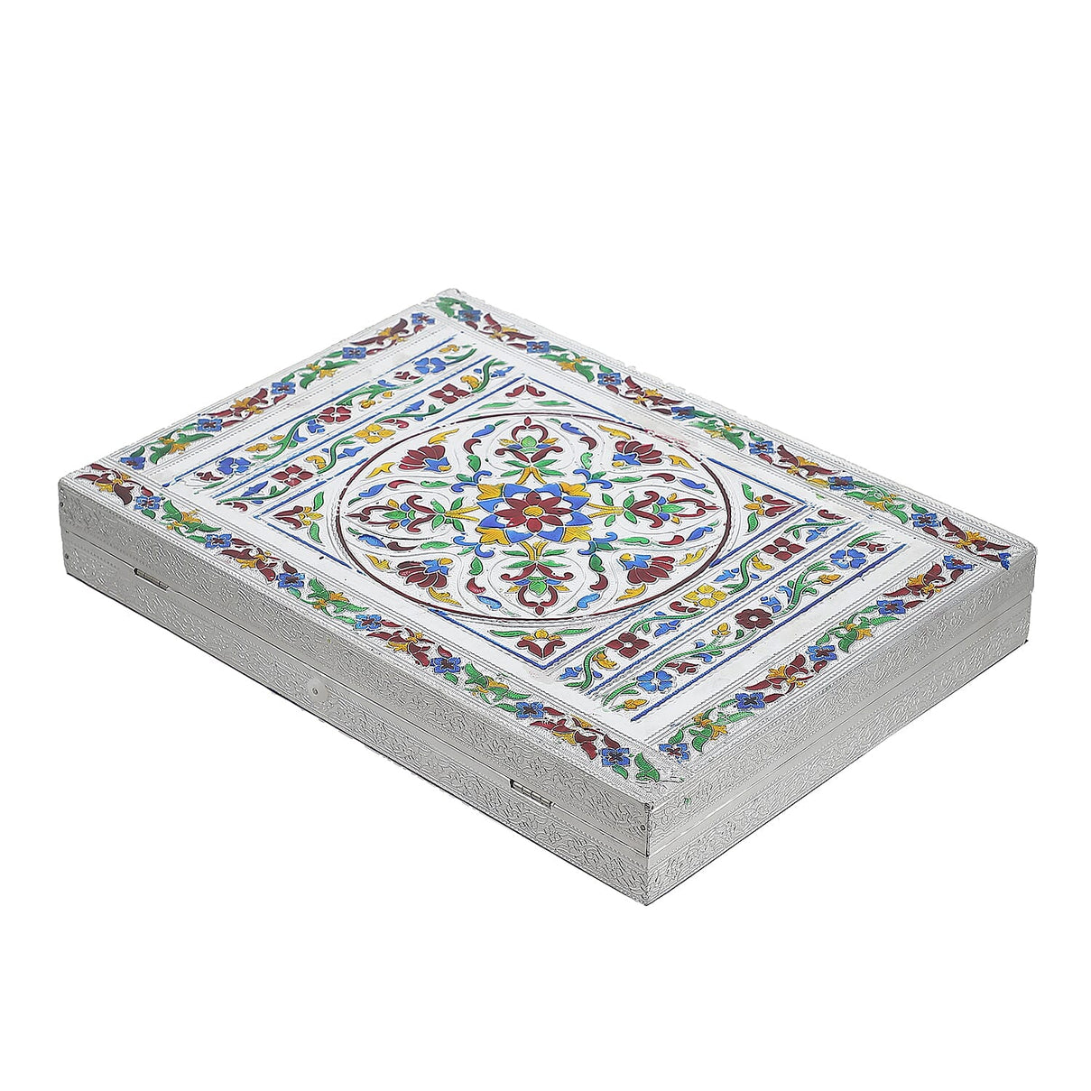 Minakari Oxidized Ring Box Flower Embossed Holds Upto 150 Rings (Size 35x25x5 cm) - Silver 7857255 2
