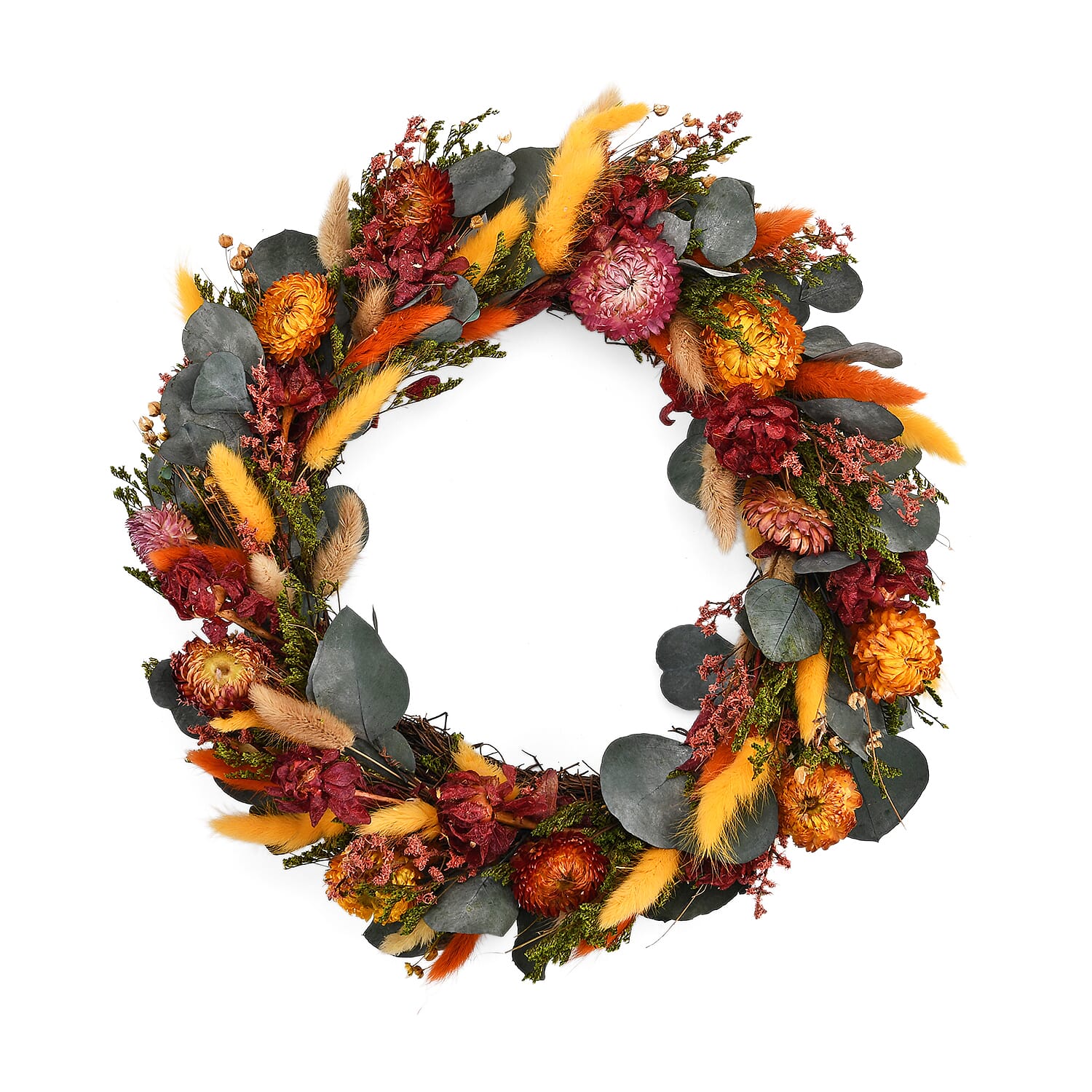 Flower Wreath Decoration (36cm) - Green, Yellow, Red &amp; Orange 8195639 0
