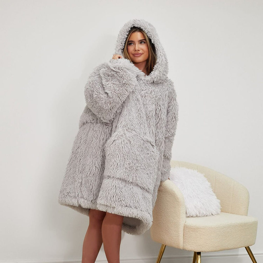 Fluffy Hoodie Blanket (Adults) - Silver