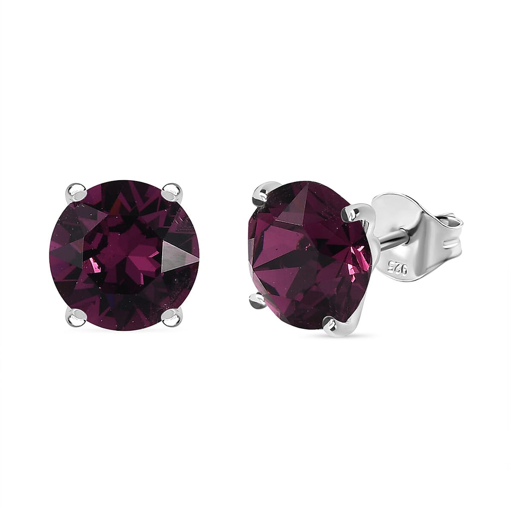 Foilback Amethyst Austrian Crystal Solitaire Stud Earrings in Sterling Silver