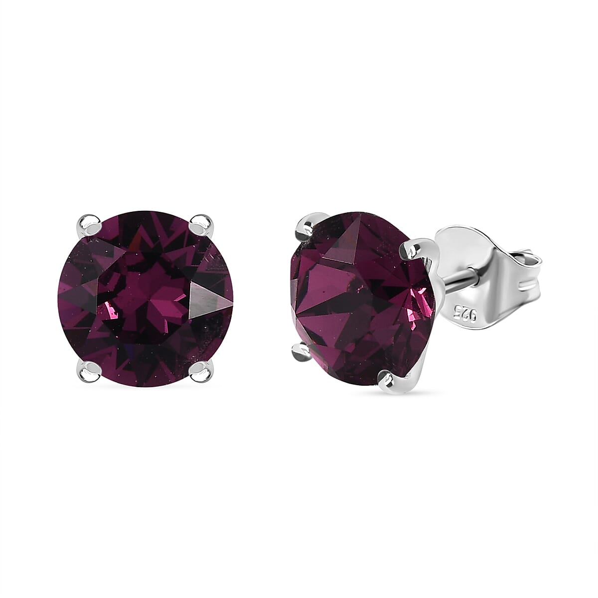 Foilback Amethyst Austrian Crystal Solitaire Stud Earrings in Sterling Silver 7591318 0