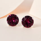 Foilback Amethyst Austrian Crystal Solitaire Stud Earrings in Sterling Silver