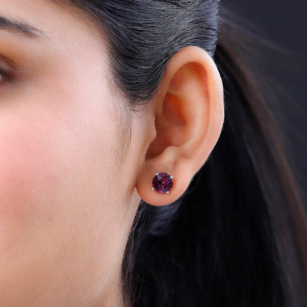 Foilback Amethyst Austrian Crystal Solitaire Stud Earrings in Sterling Silver