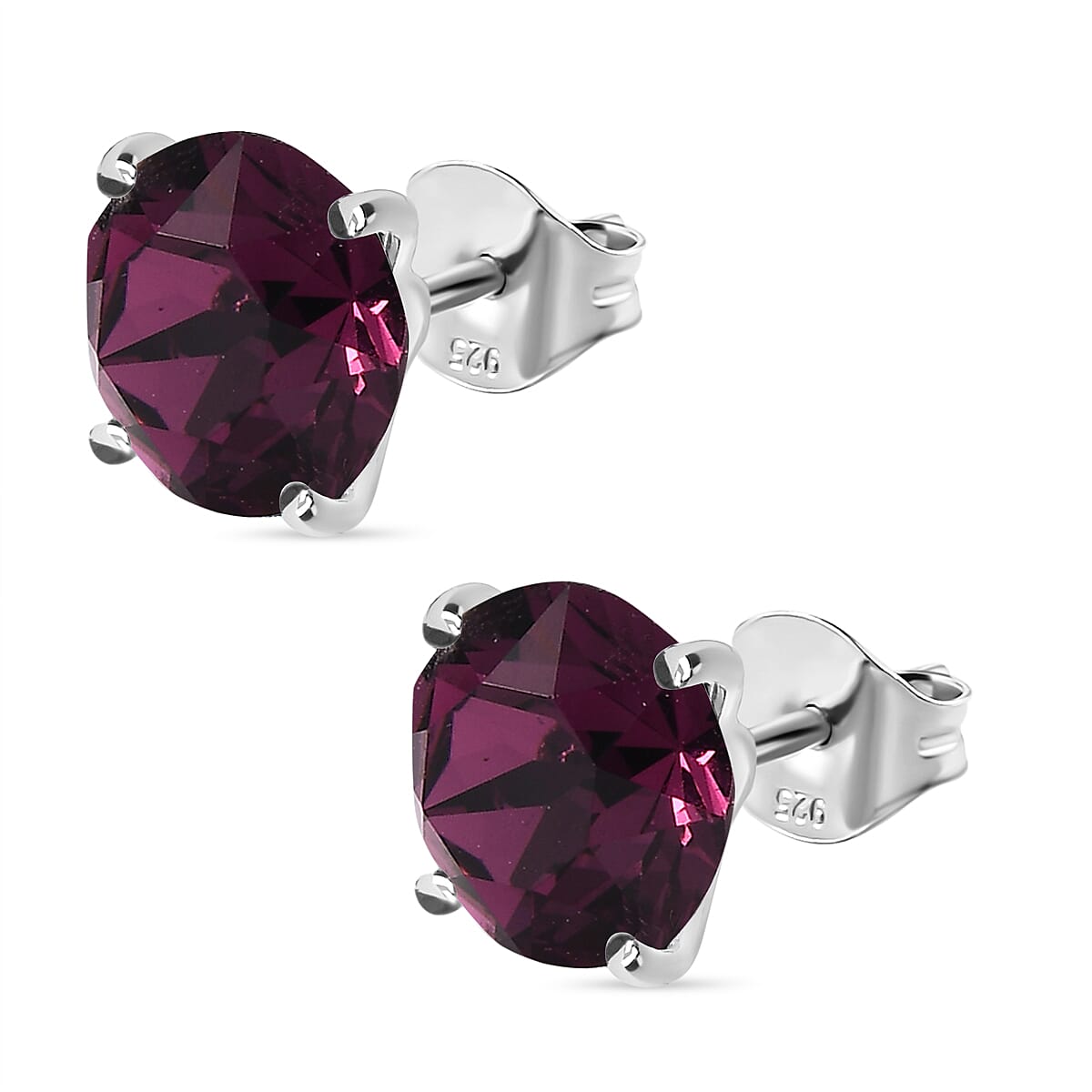 Foilback Amethyst Austrian Crystal Solitaire Stud Earrings in Sterling Silver 7591318 3