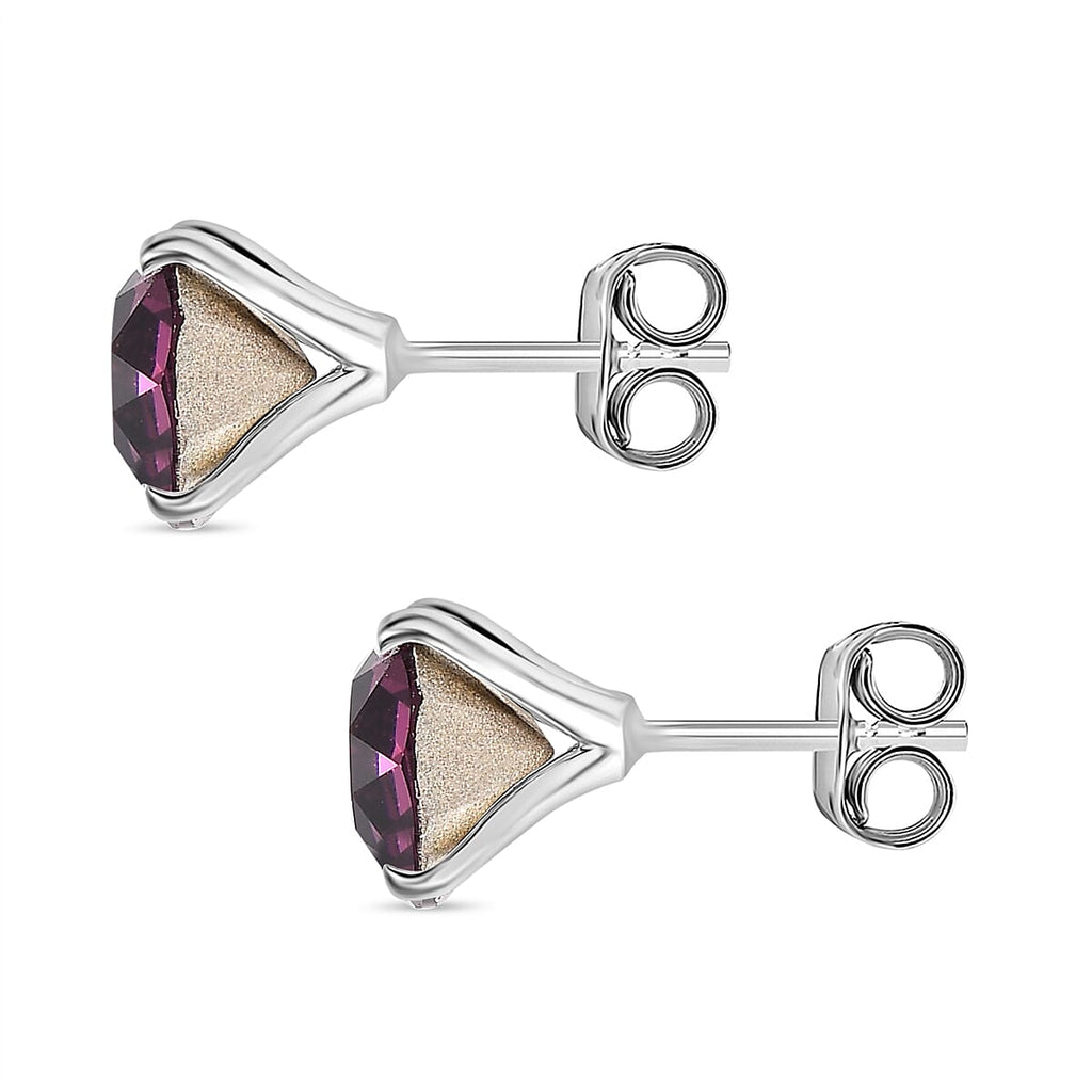 Foilback Amethyst Austrian Crystal Solitaire Stud Earrings in Sterling Silver