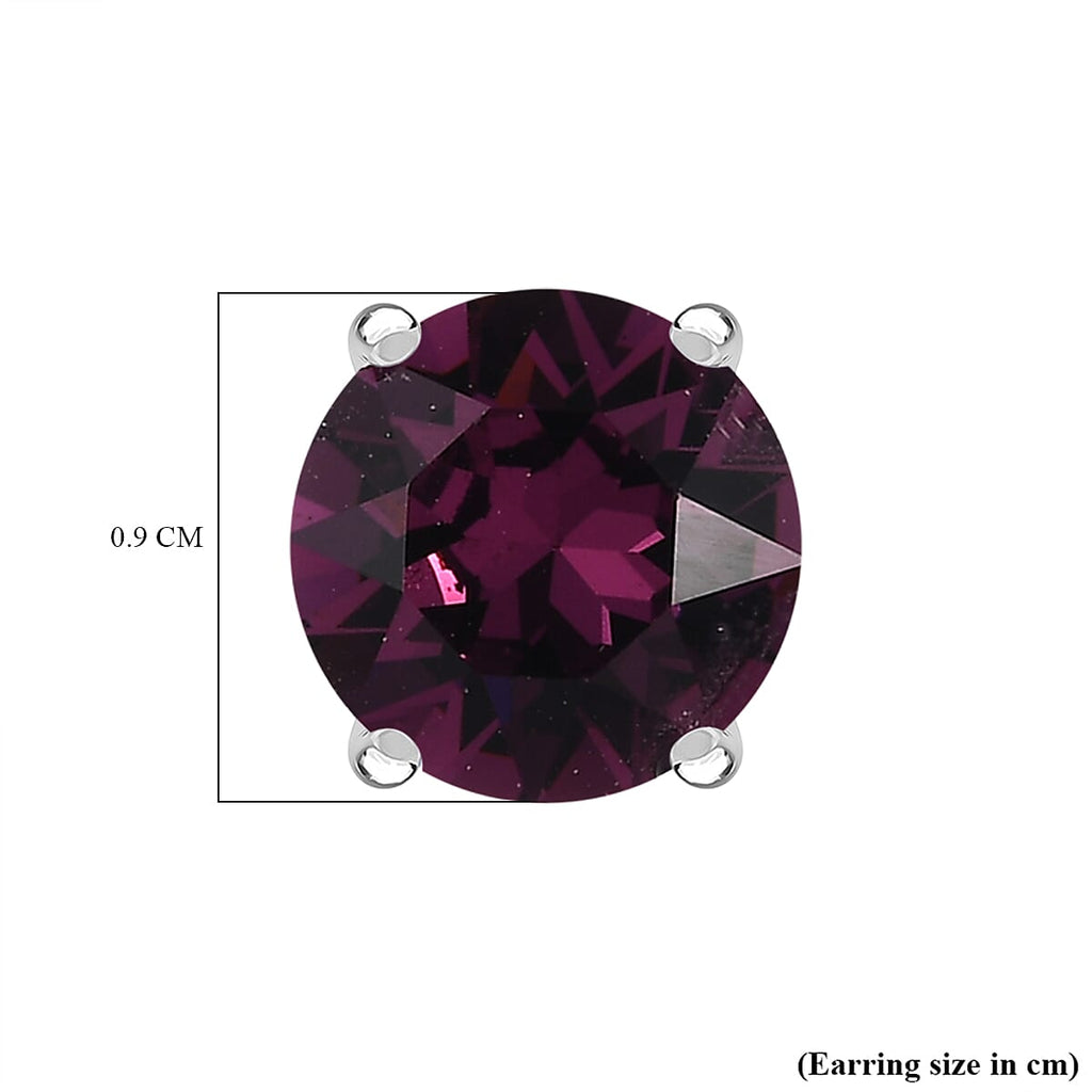 Foilback Amethyst Austrian Crystal Solitaire Stud Earrings in Sterling Silver