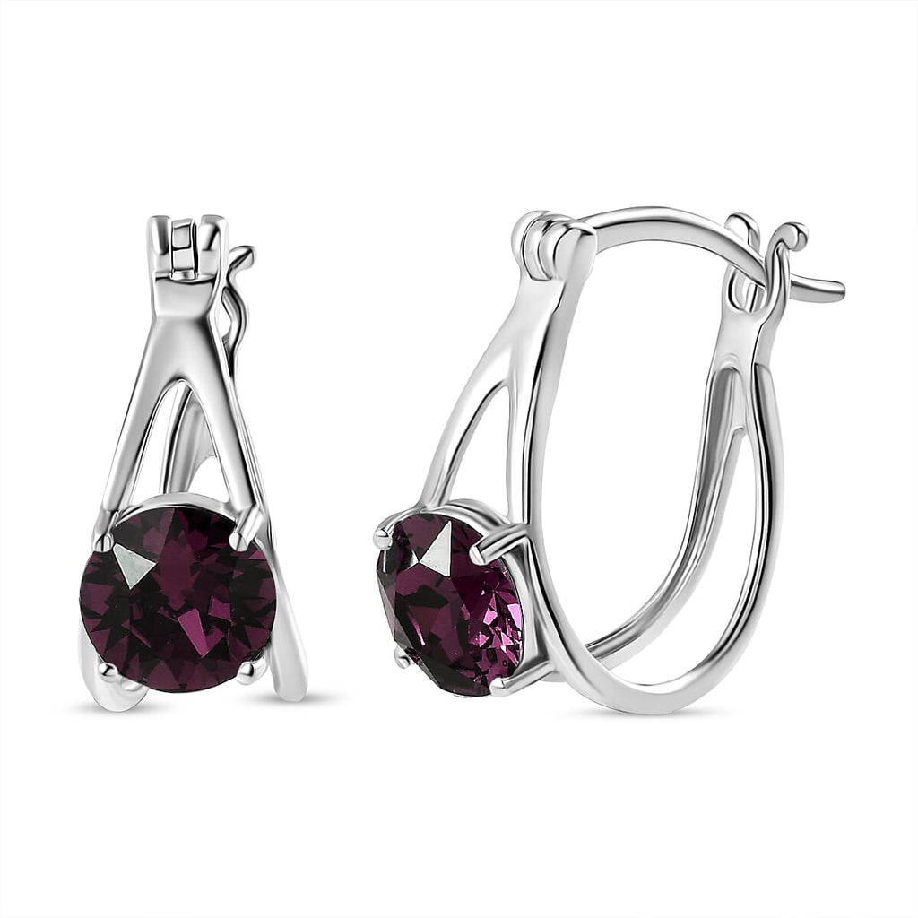 Foilback Amethyst Finest Austrian Crystal Solitaire Earrings in Platinum Overlay Sterling Silver 2.33 Ct.