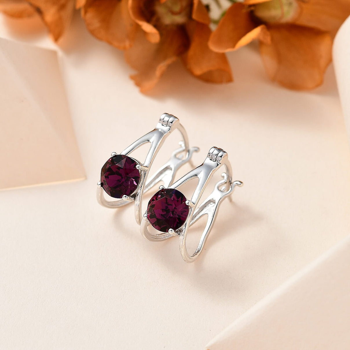 Foilback Amethyst Finest Austrian Crystal Solitaire Earrings in Platinum Overlay Sterling Silver 2.33 Ct. 7661748 2