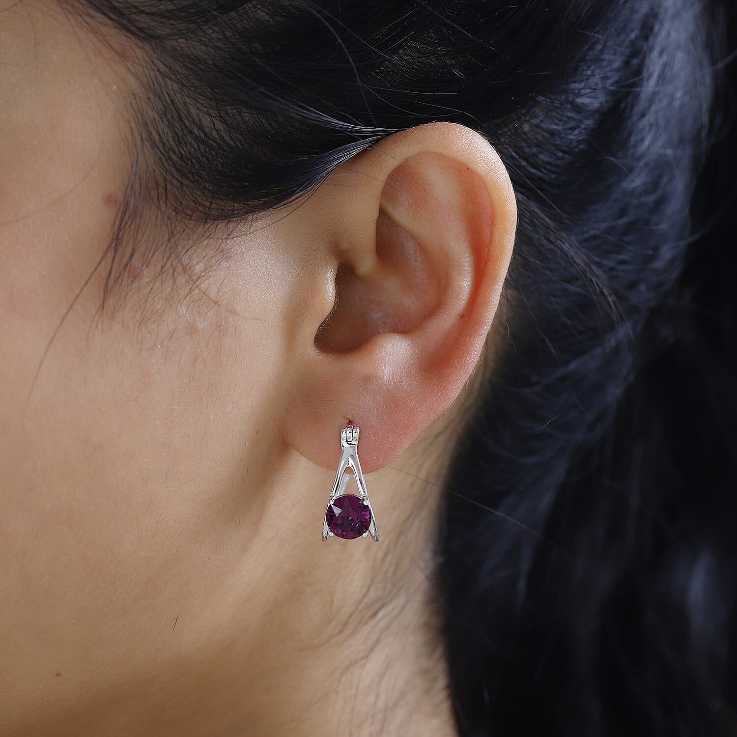Foilback Amethyst Finest Austrian Crystal Solitaire Earrings in Platinum Overlay Sterling Silver 2.33 Ct. 7661748 3