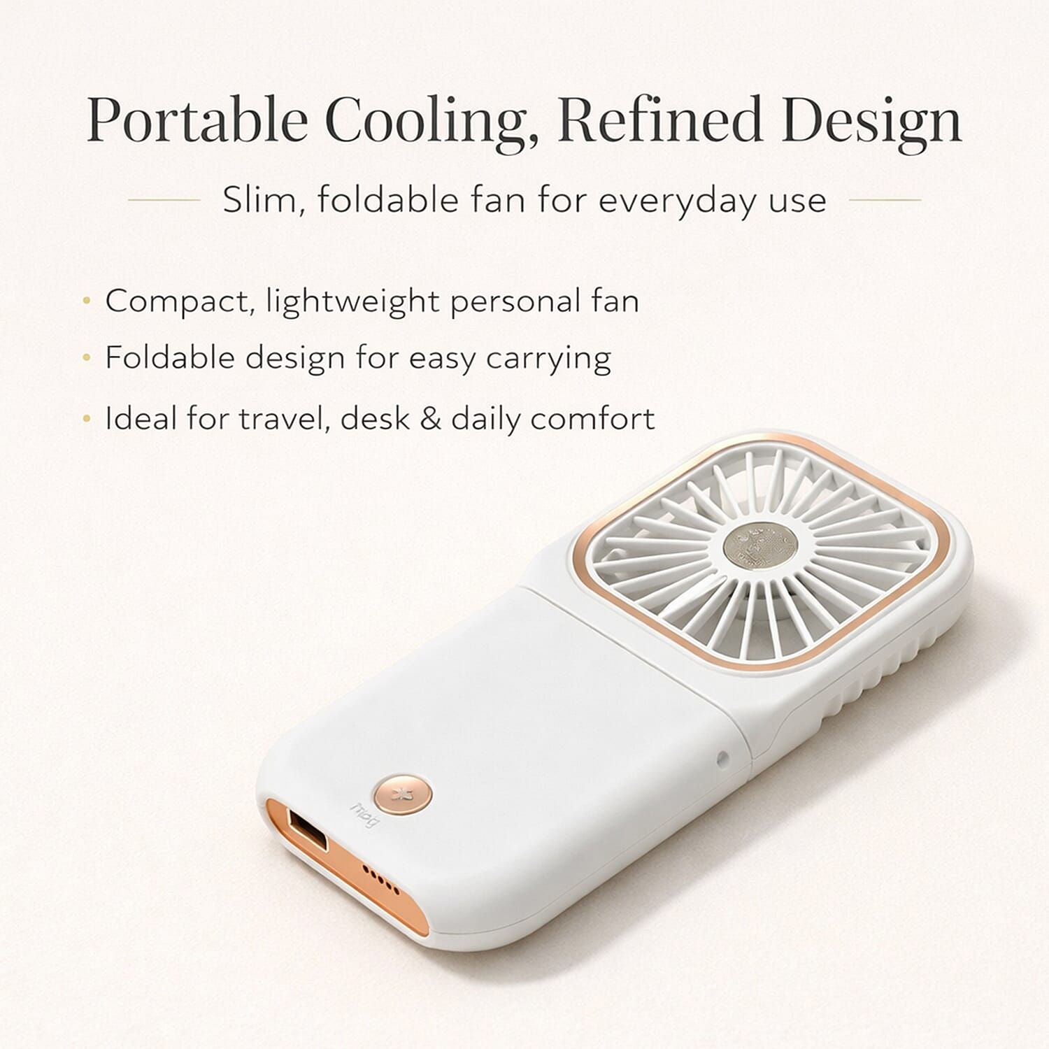 Foldable &amp; Rechargable 3 Speed Fan, Phone Holder, Power Bank with Neck Strap (Works upto 8hrs) - White 7456915 1