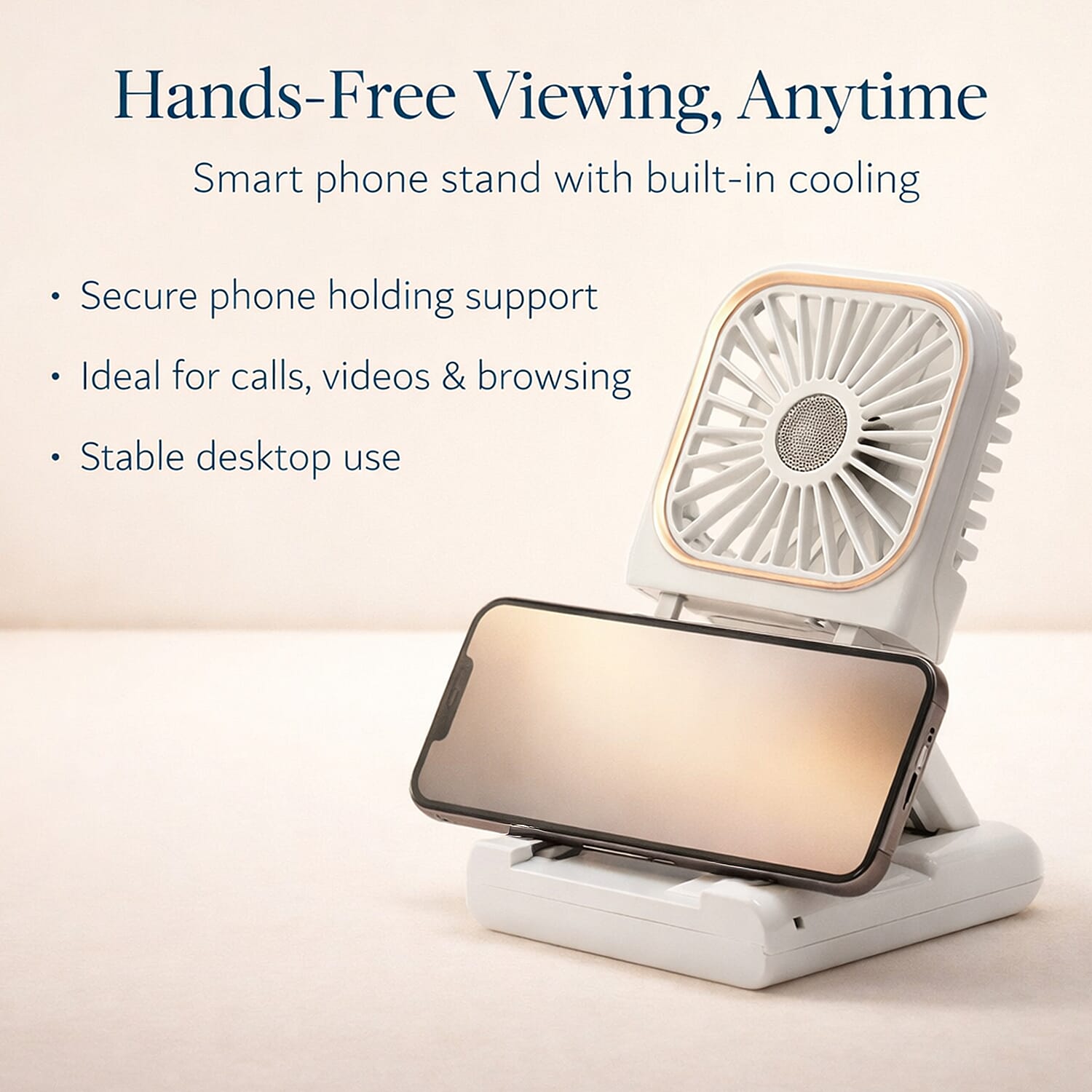 Foldable &amp; Rechargable 3 Speed Fan, Phone Holder, Power Bank with Neck Strap (Works upto 8hrs) - White 7456915 2