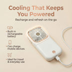 Foldable & Rechargable 3 Speed Fan, Phone Holder, Power Bank with Neck Strap (Works upto 8hrs) - White