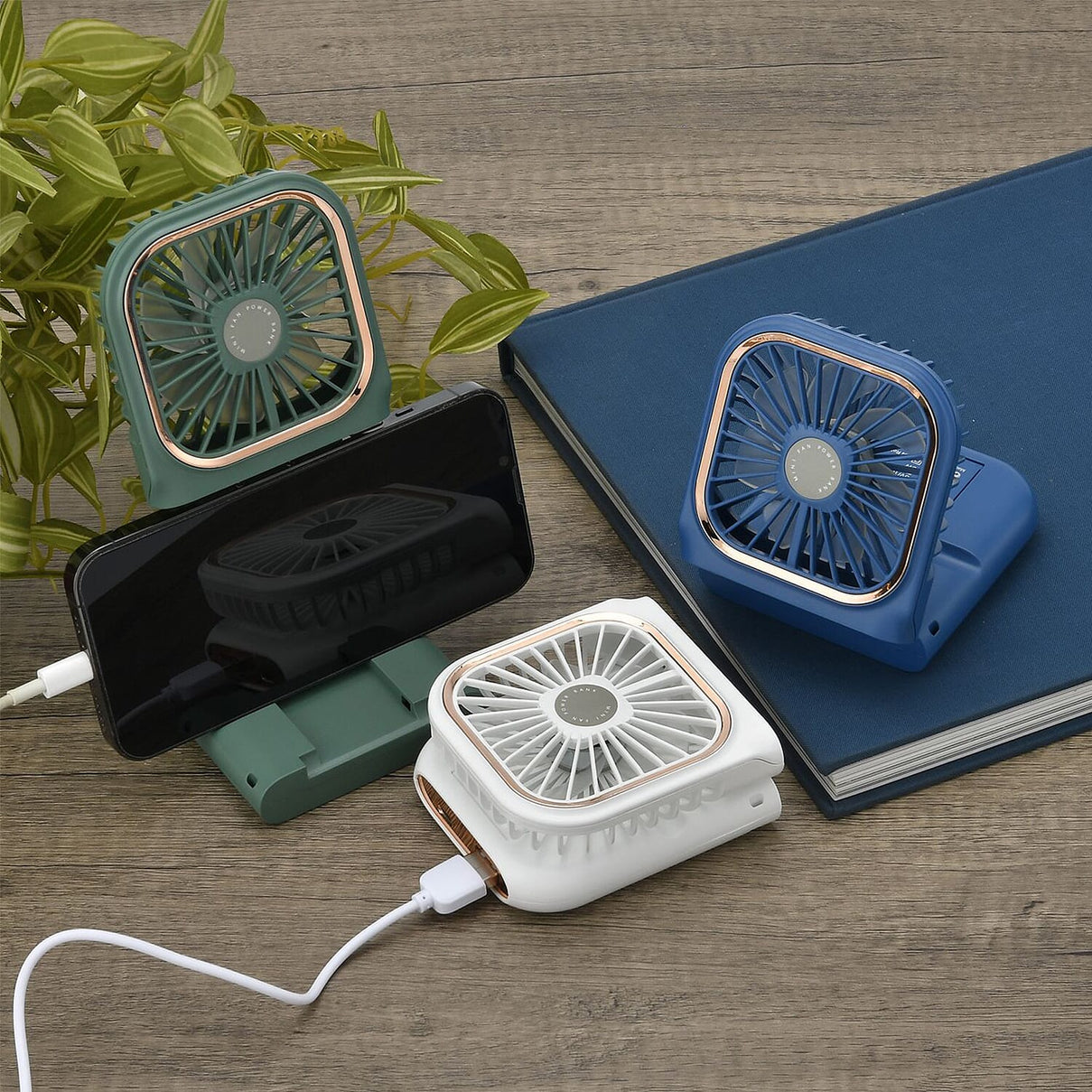 Foldable &amp; Rechargable 3 Speed Fan, Phone Holder, Power Bank with Neck Strap (Works upto 8hrs) - White 7456915 4