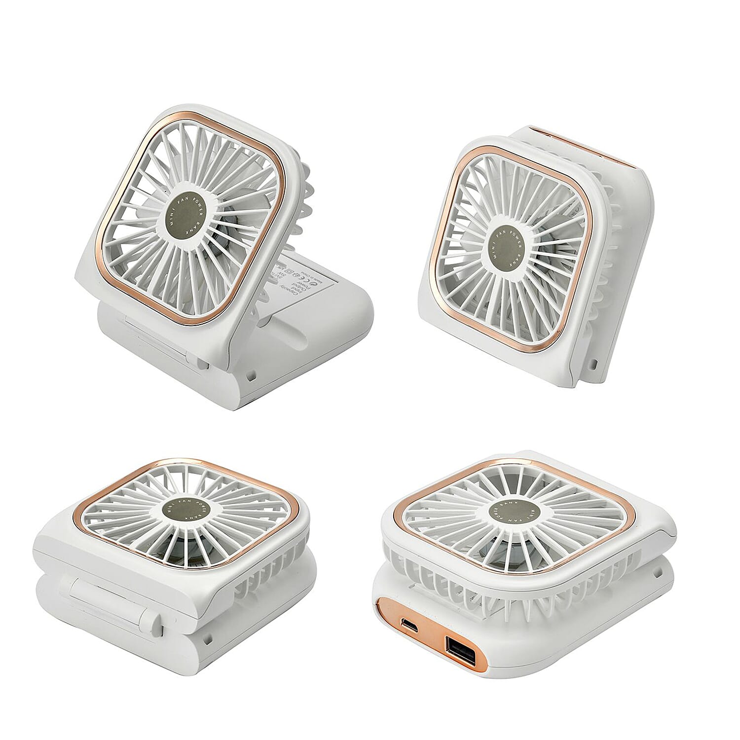 Foldable &amp; Rechargable 3 Speed Fan, Phone Holder, Power Bank with Neck Strap (Works upto 8hrs) - White 7456915 5