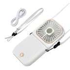 Foldable & Rechargable 3 Speed Fan, Phone Holder, Power Bank with Neck Strap (Works upto 8hrs) - White