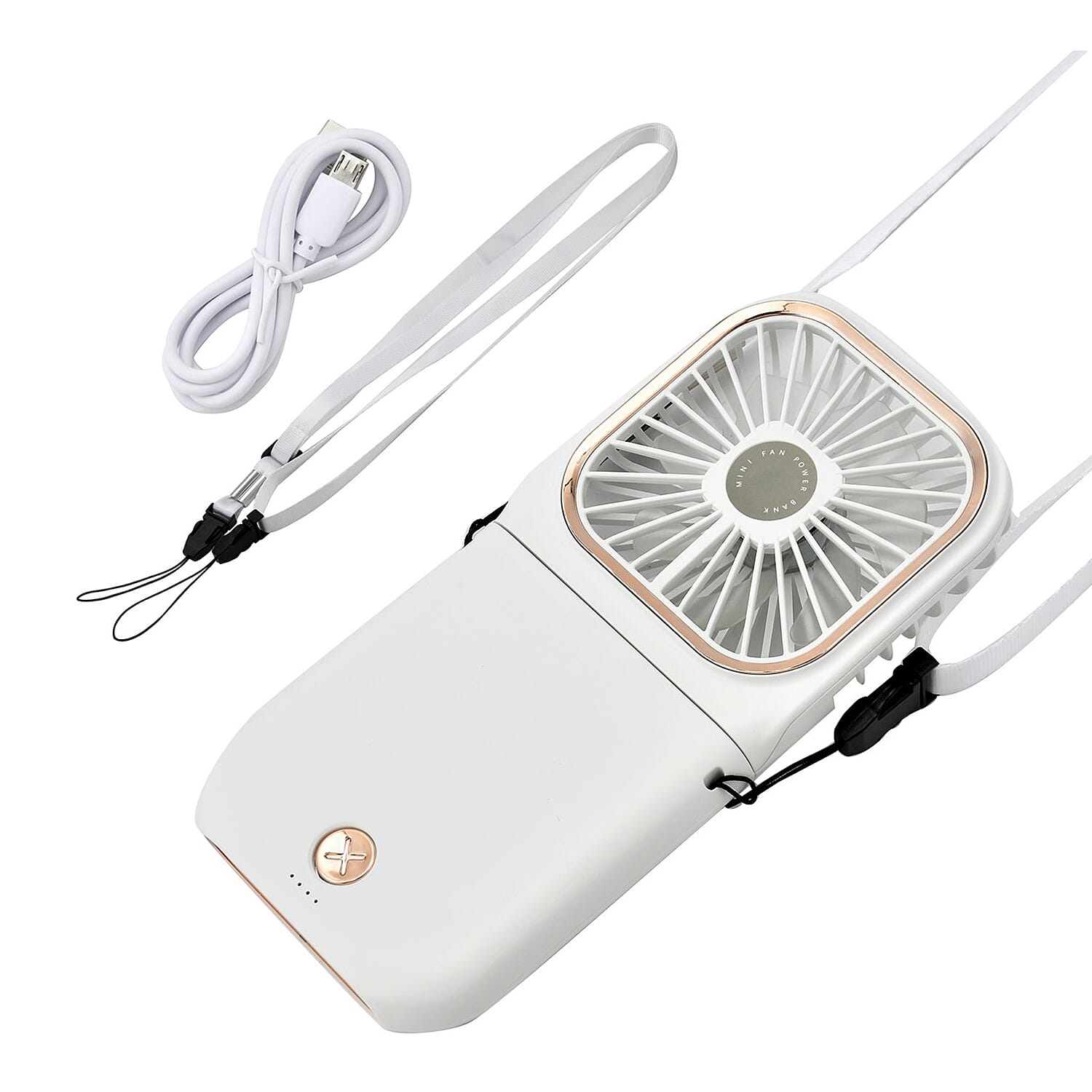 Foldable &amp; Rechargable 3 Speed Fan, Phone Holder, Power Bank with Neck Strap (Works upto 8hrs) - White 7456915 6