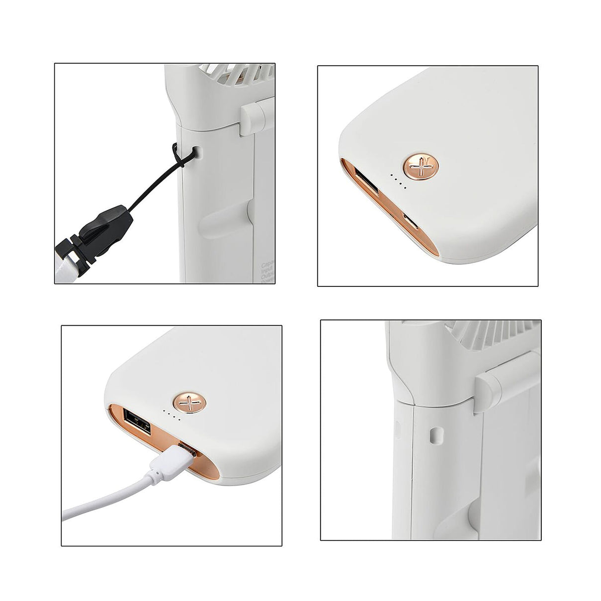 Foldable &amp; Rechargable 3 Speed Fan, Phone Holder, Power Bank with Neck Strap (Works upto 8hrs) - White 7456915 7