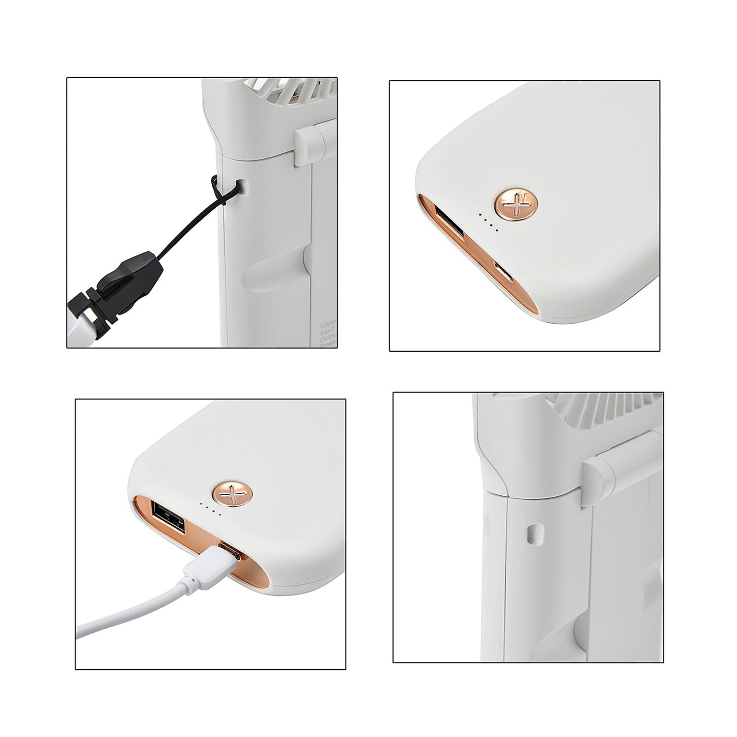 Foldable &amp; Rechargable 3 Speed Fan, Phone Holder, Power Bank with Neck Strap (Works upto 8hrs) - White 7456915 7