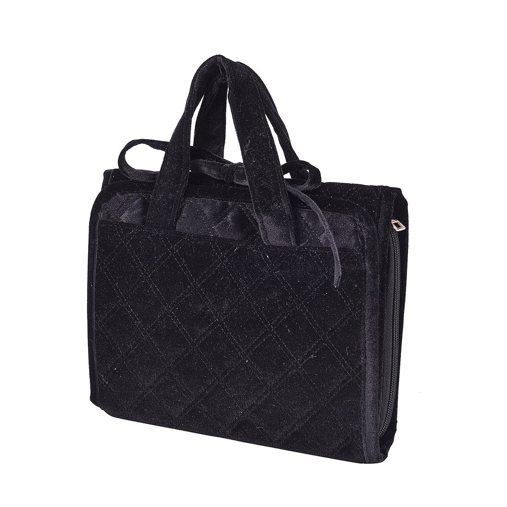Foldable Travel Jewellery Storage Pouch with Hanging Hook in Black Colour