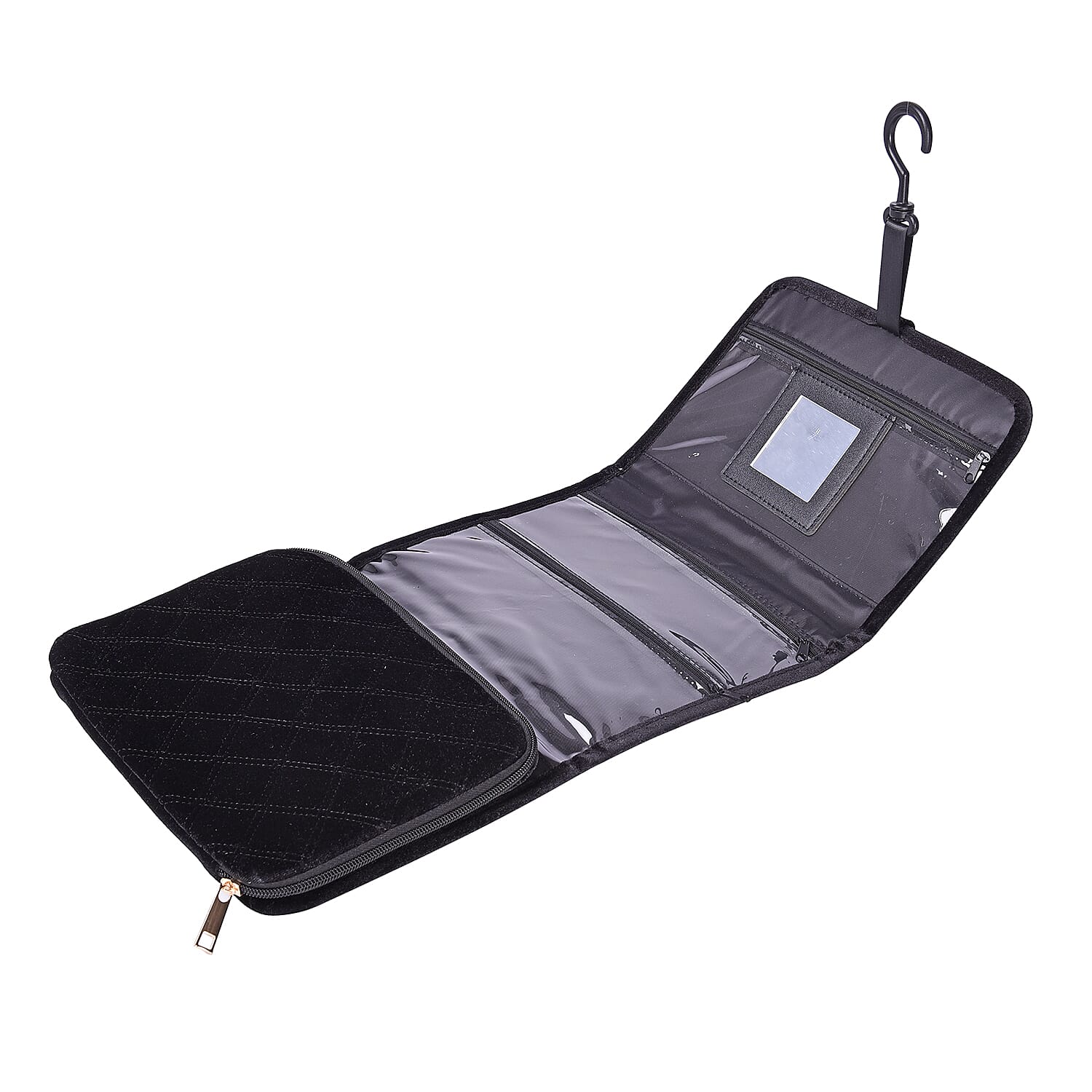 Foldable Travel Jewellery Storage Pouch with Hanging Hook Jewellery Storage for Necklace, Earrings, Bracelets, Watches and Accessories for Women's and Girls - Black Colour 6064384 2