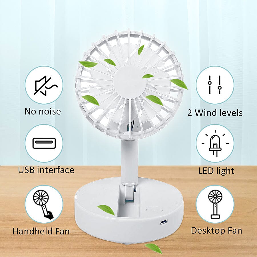 Foldable and 180 Degrees Adjustable Mini Fan with 2 Wind Speed Settings and No Noise Design - White 3744937 0