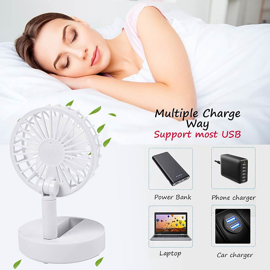 Foldable and Adjustable Mini Fan with 2 Wind Speed Settings (Size:9x9x16cm) - White