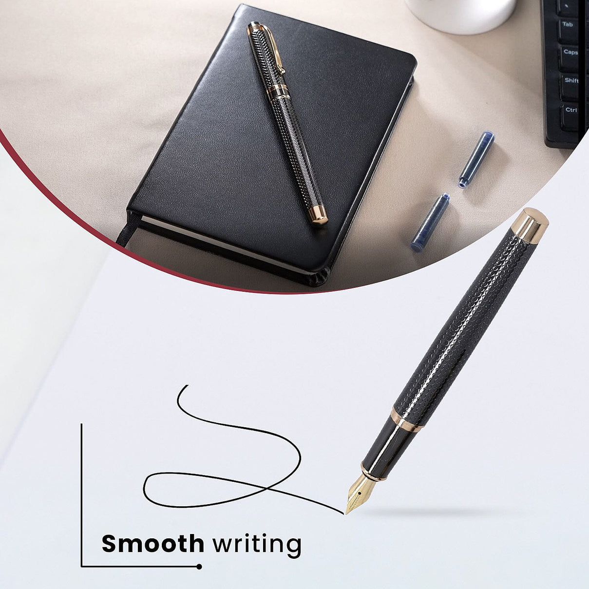 Black Fountain Pen with Diary Set with 2 Extra Refills 7168436 3