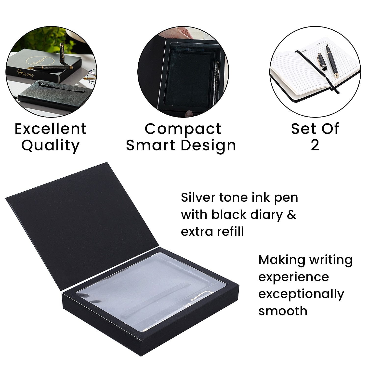 Black Fountain Pen with Diary Set with 2 Extra Refills 7168436 6