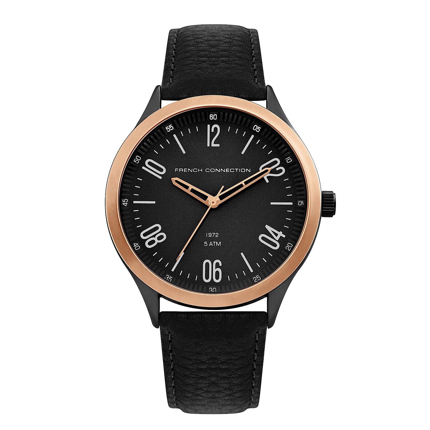 French Connection Quartz Black Dial Watch with Black Leather Strap 8859981 0
