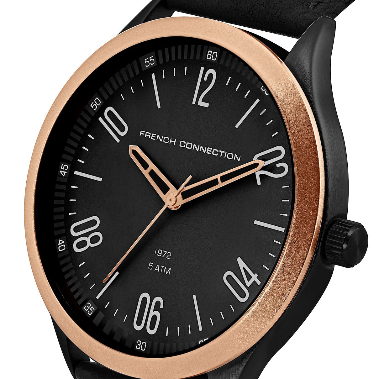 French Connection Quartz Black Dial Watch with Black Leather Strap 8859981 1