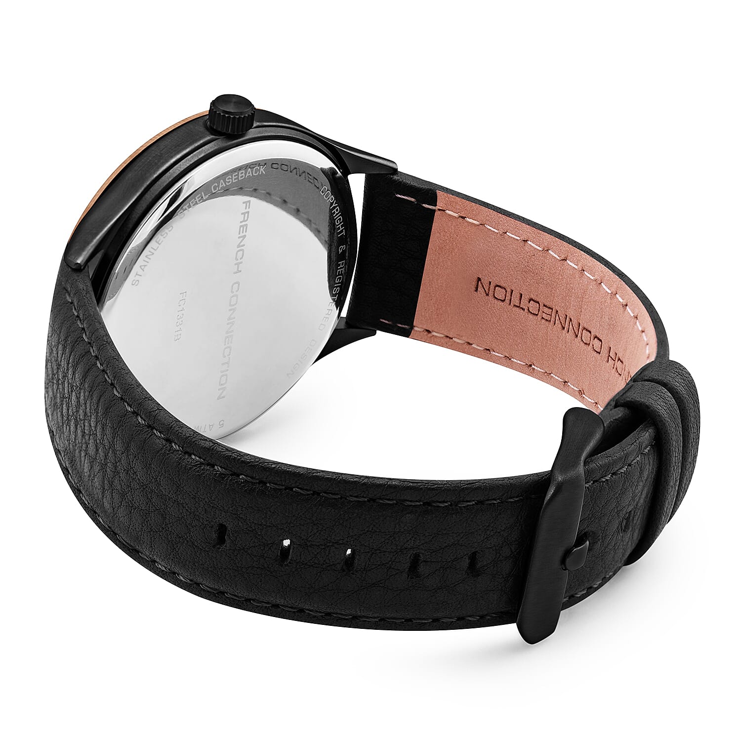 French Connection Quartz Black Dial Watch with Black Leather Strap 8859981 2