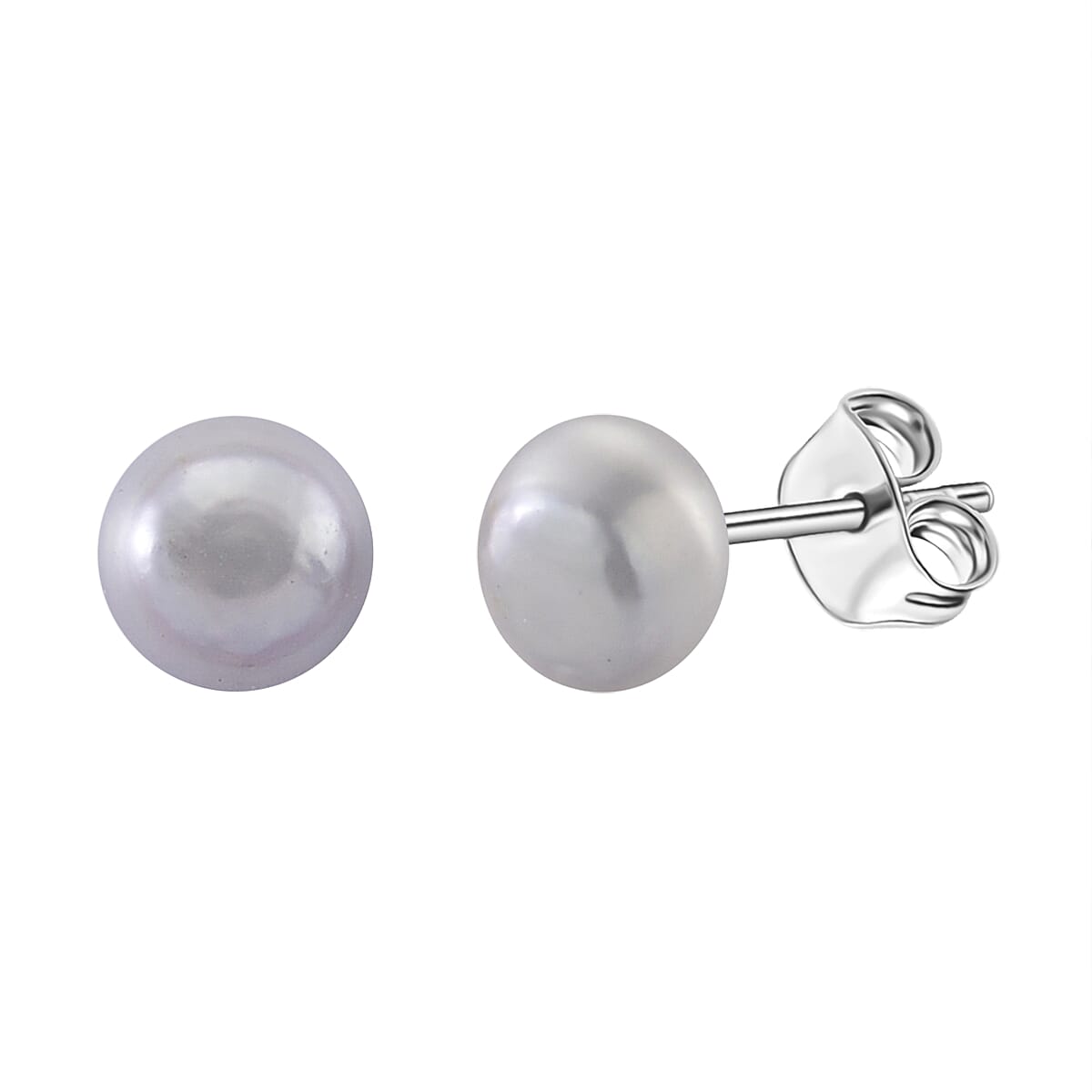 Grey Freshwater Pearl (7-8mm) Stud Earrings with Push Backs V32715402 0