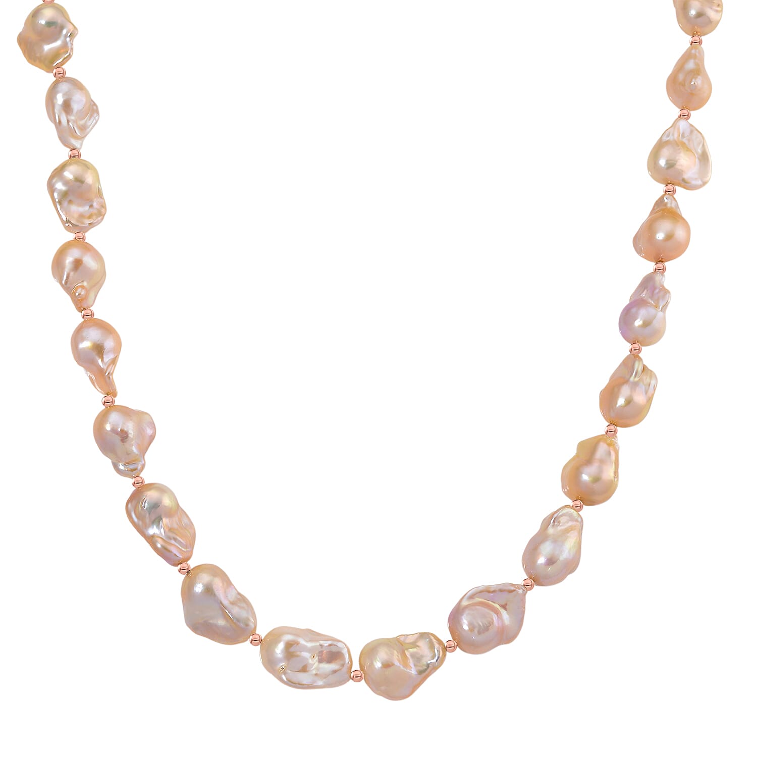 Fifth Avenue Closeout - AAA Golden Baroque Pearl Necklace (Size 20 - 2 Ext) in Rose Gold Plated Sterling Silver