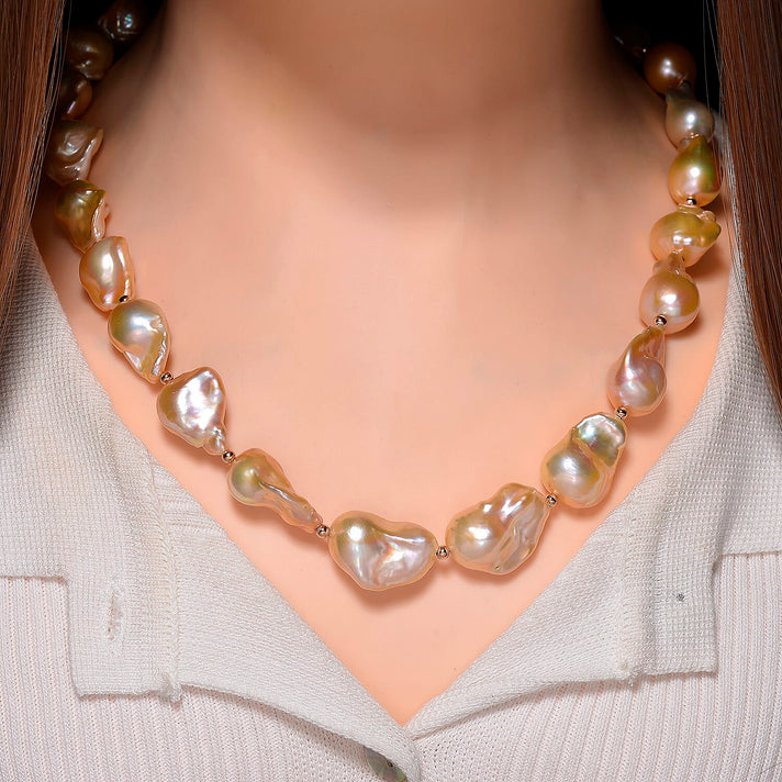 Fifth Avenue Closeout - AAA Golden Baroque Pearl Necklace (Size 20 - 2 Ext) in Rose Gold Plated Sterling Silver 8248067 2