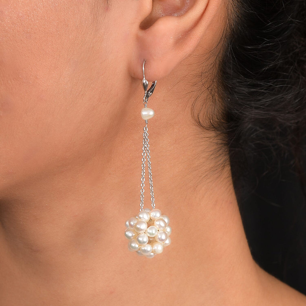 Fresh Water Pearl Earring with Lever Back in Rhodium Overlay Sterling Silver 35.00 Ct. 8196679 3