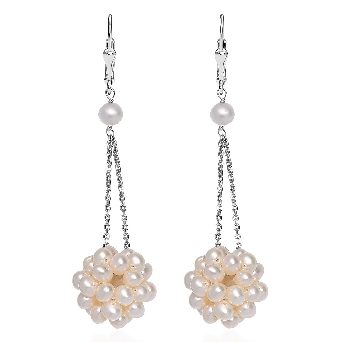 AAA Fresh Water Pearl Earring with Lever Back in Rhodium Overlay Sterling Silver 8131984 1