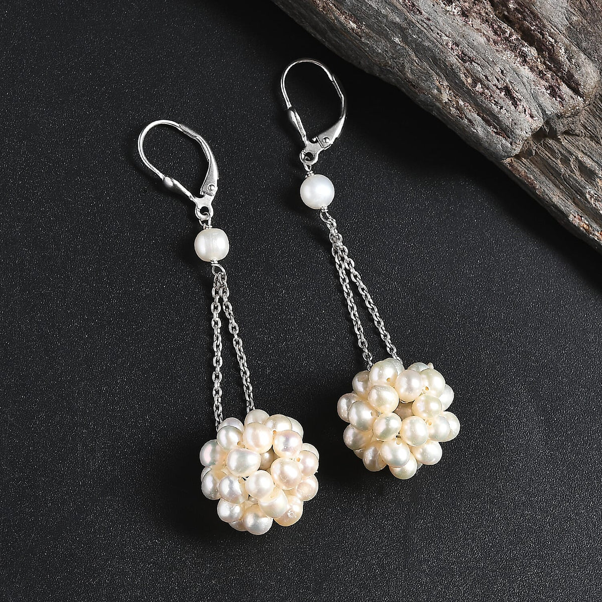 AAA Fresh Water Pearl Earring with Lever Back in Rhodium Overlay Sterling Silver 8131984 3