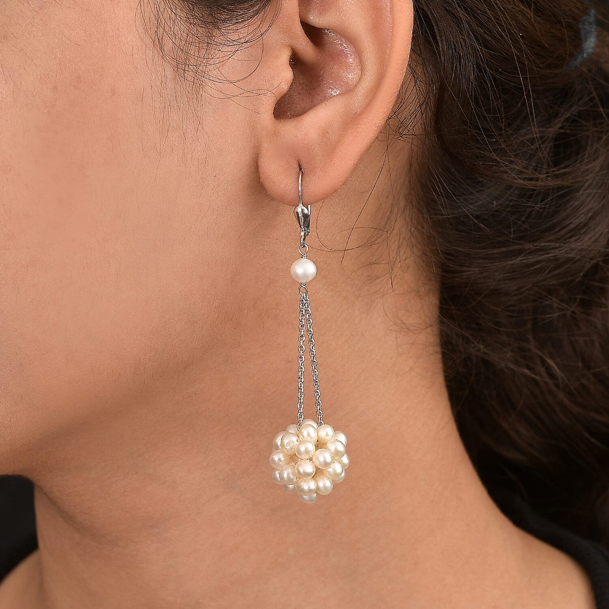 AAA Fresh Water Pearl Earring with Lever Back in Rhodium Overlay Sterling Silver 8131984 5
