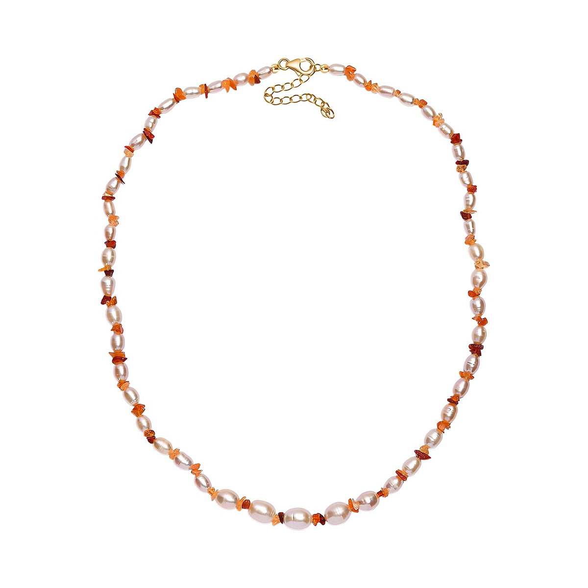 Fresh Water Pearl &amp; Fire Opal Necklace (Size - 18-2 Ext) in 18K Vermeil Yellow Gold Plated Sterling Silver 95.00 Ct. 8196658 0