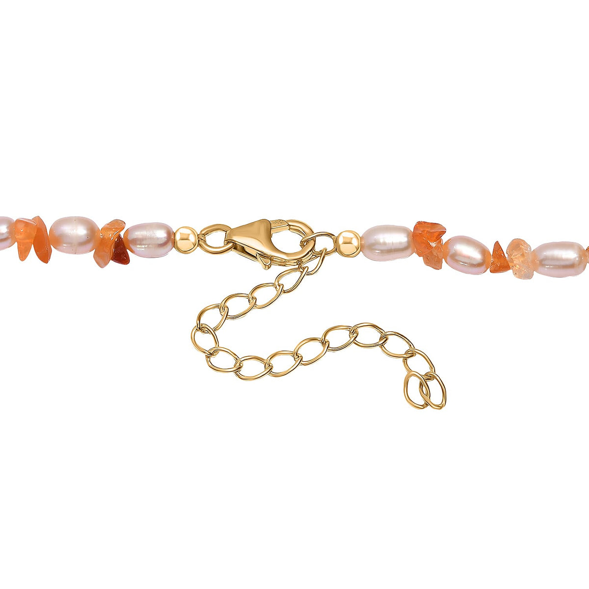 Fresh Water Pearl &amp; Fire Opal Necklace (Size - 18-2 Ext) in 18K Vermeil Yellow Gold Plated Sterling Silver 95.00 Ct. 8196658 2