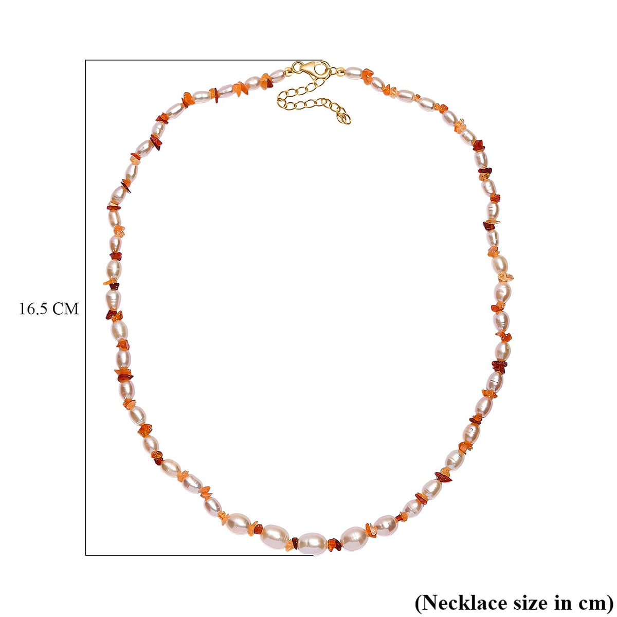 Fresh Water Pearl &amp; Fire Opal Necklace (Size - 18-2 Ext) in 18K Vermeil Yellow Gold Plated Sterling Silver 95.00 Ct. 8196658 3