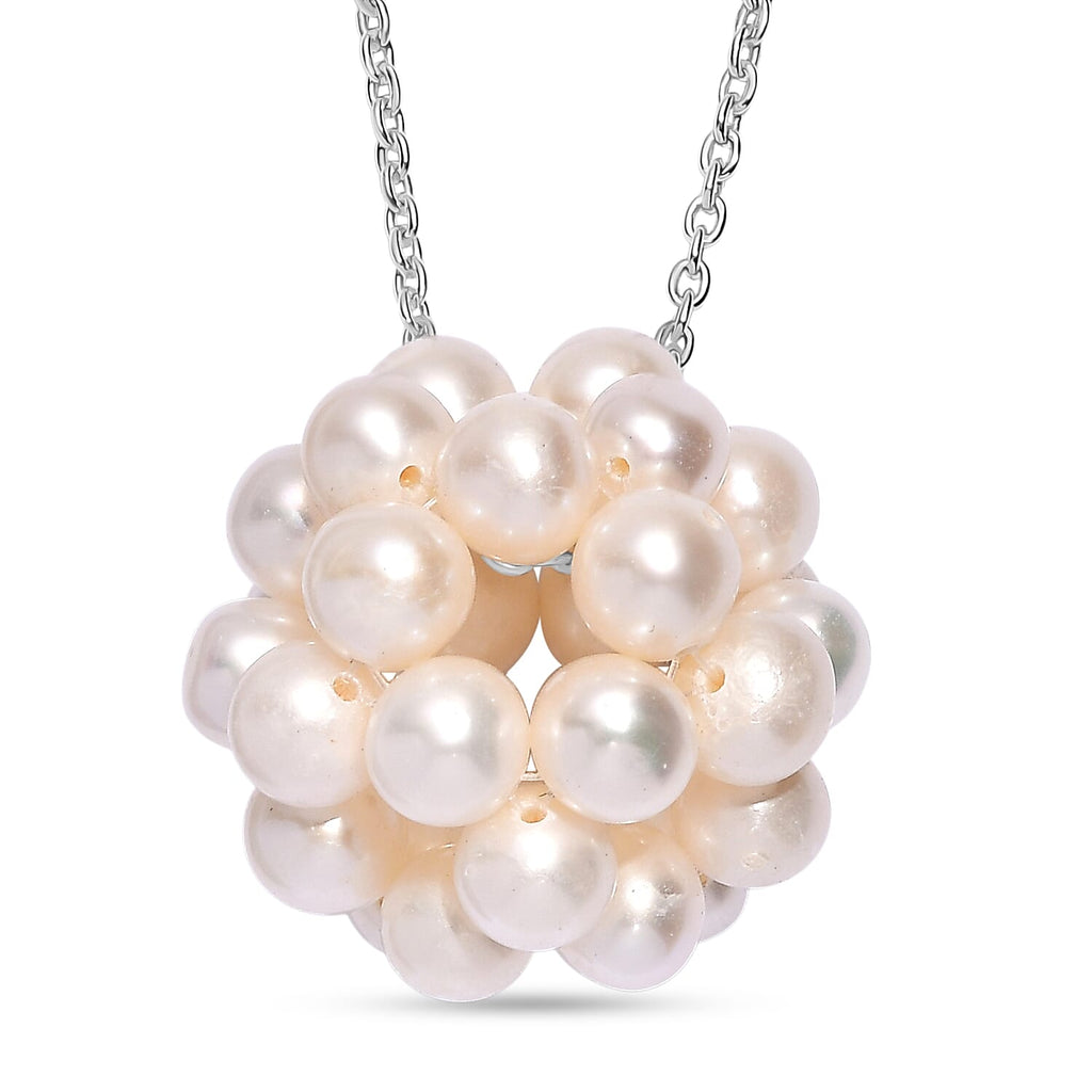 Fresh Water Pearl Necklace (Size - 20) with Lobster Clasp in Rhodium Overlay Sterling Silver 25.00 Ct.