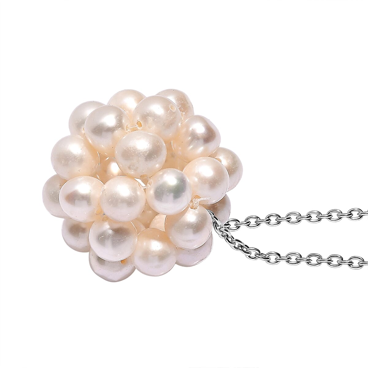 Fresh Water Pearl Necklace (Size - 20) with Lobster Clasp in Rhodium Overlay Sterling Silver 25.00 Ct. 8196648 4