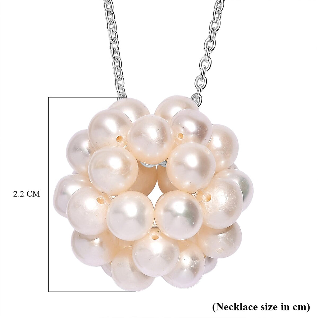 Fresh Water Pearl Necklace (Size - 20) with Lobster Clasp in Rhodium Overlay Sterling Silver 25.00 Ct.
