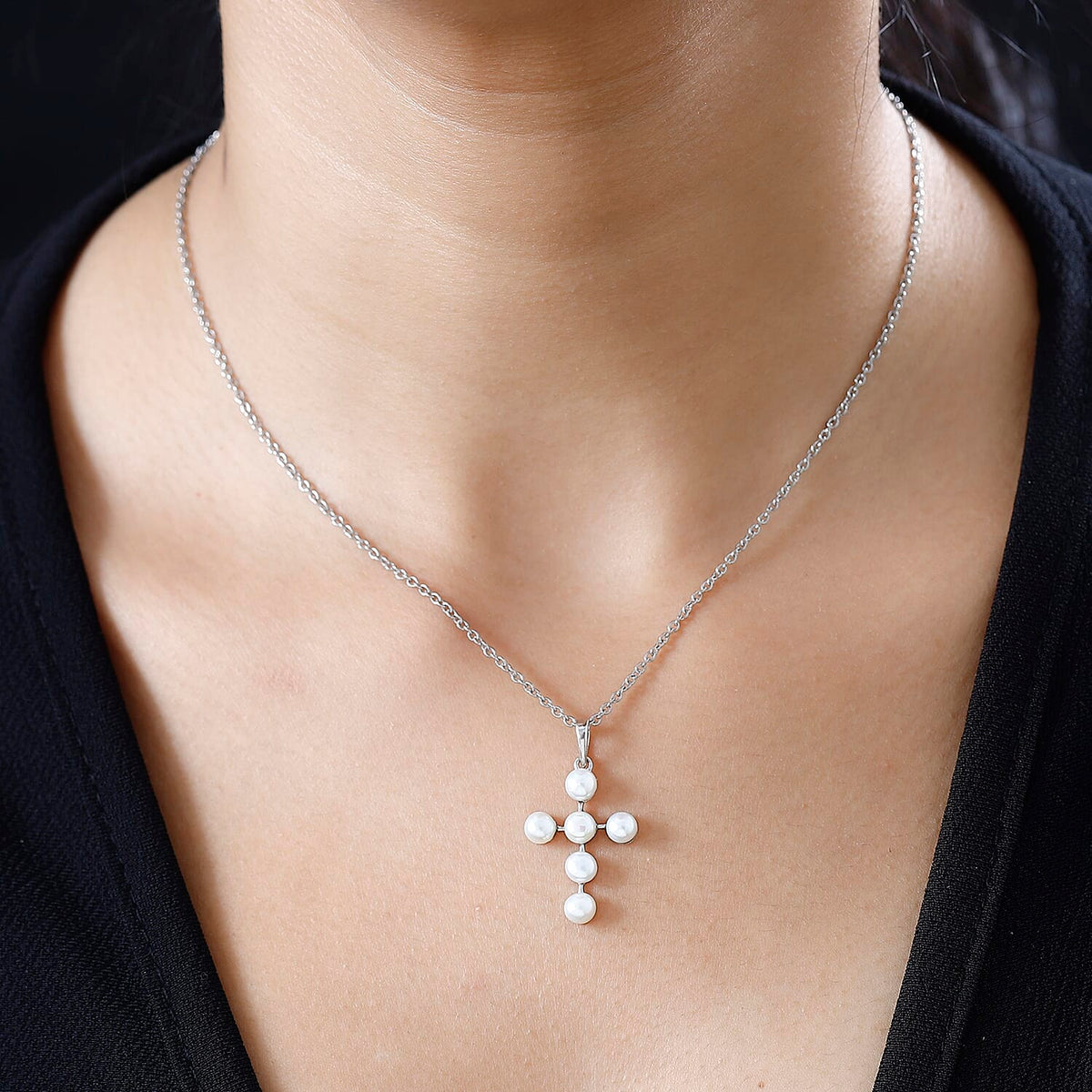 Fresh Water Pearl Pendant with Chain (Size 20) in Platinum Overlay Sterling Silver 4181325 1