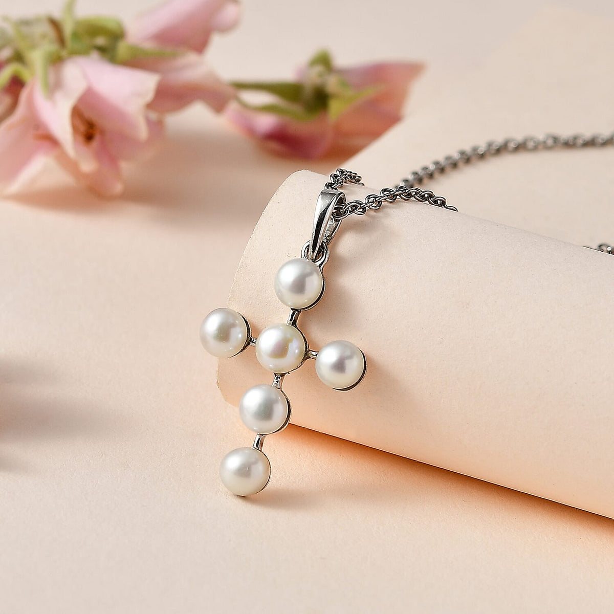 Fresh Water Pearl Pendant with Chain (Size 20) in Platinum Overlay Sterling Silver 4181325 2